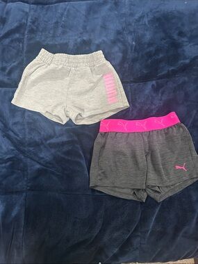Puma Girls' Gray & Dark Gray Shorts with Bright Pink Accents - 2 Pack